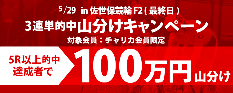 佐世保全プロF2(5/29 最終日)3連単5R以上的中者で100万円山分け！